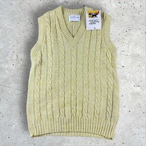 Vtg NOS Jantzen Country Squire‎ Yellow Cable Knit Sweater Vest NWT Sz M